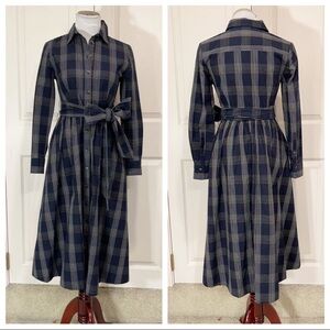 1901 | Dress | Navy Multicolored Plaid Midi Shirtdress